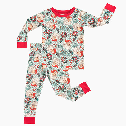 Christmas Santa Claus Plaid Bamboo Long Sleeve Pajama Set