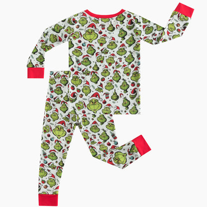 Christmas Green Guy hat Kids Bamboo 2 Pieces Pajama Set