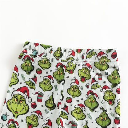 Christmas Green Guy hat Kids Bamboo 2 Pieces Pajama Set