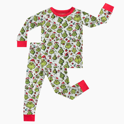 Christmas Green Guy hat Kids Bamboo 2 Pieces Pajama Set