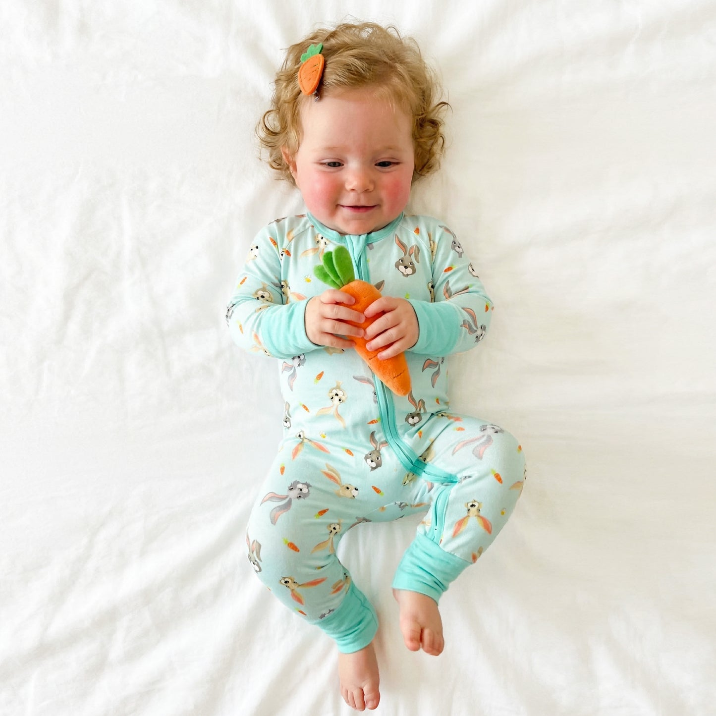 Easter Hoppy Bunny Carrot Parade Green Baby Bamboo Zipper Pajama Romper