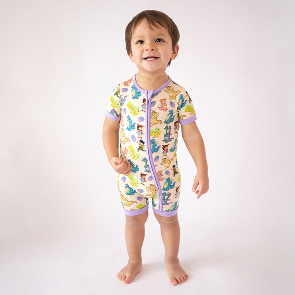 Bamboo shorty zip romper for babies