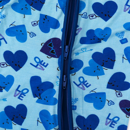 Blue Love and Heart Hugs Bamboo Zipper Romper Pajamas