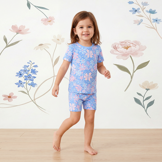 Spring Petal Party Kids Bamboo Two-Piece Pajama Short Sleeve Set