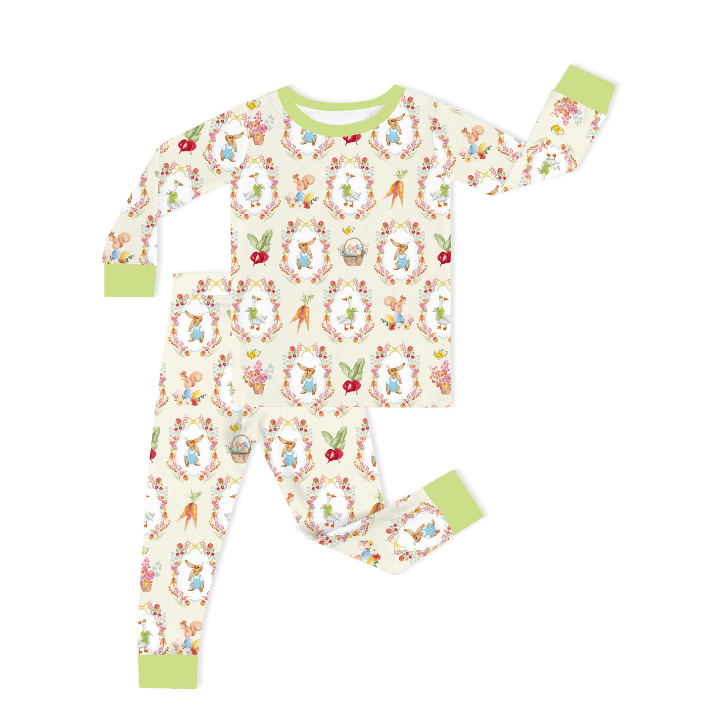 Easter Garden Bunny with Carrots Kids Bamboo Two-Piece Pajama Set