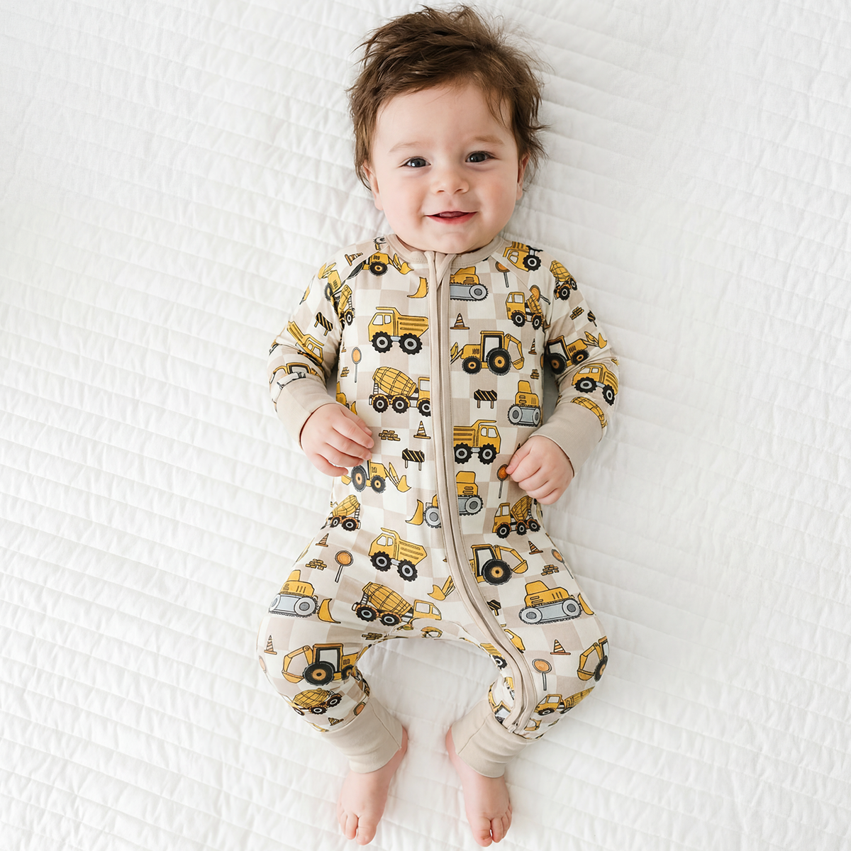 Baby Bamboo Zipper Pajama Romper Plaid Truck