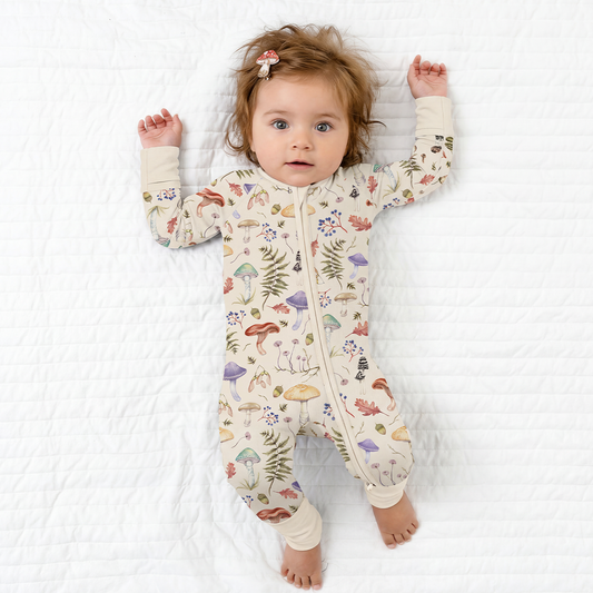 Baby Bamboo Zipper Pajama Romper Mushroom Magic Meadow Adventure