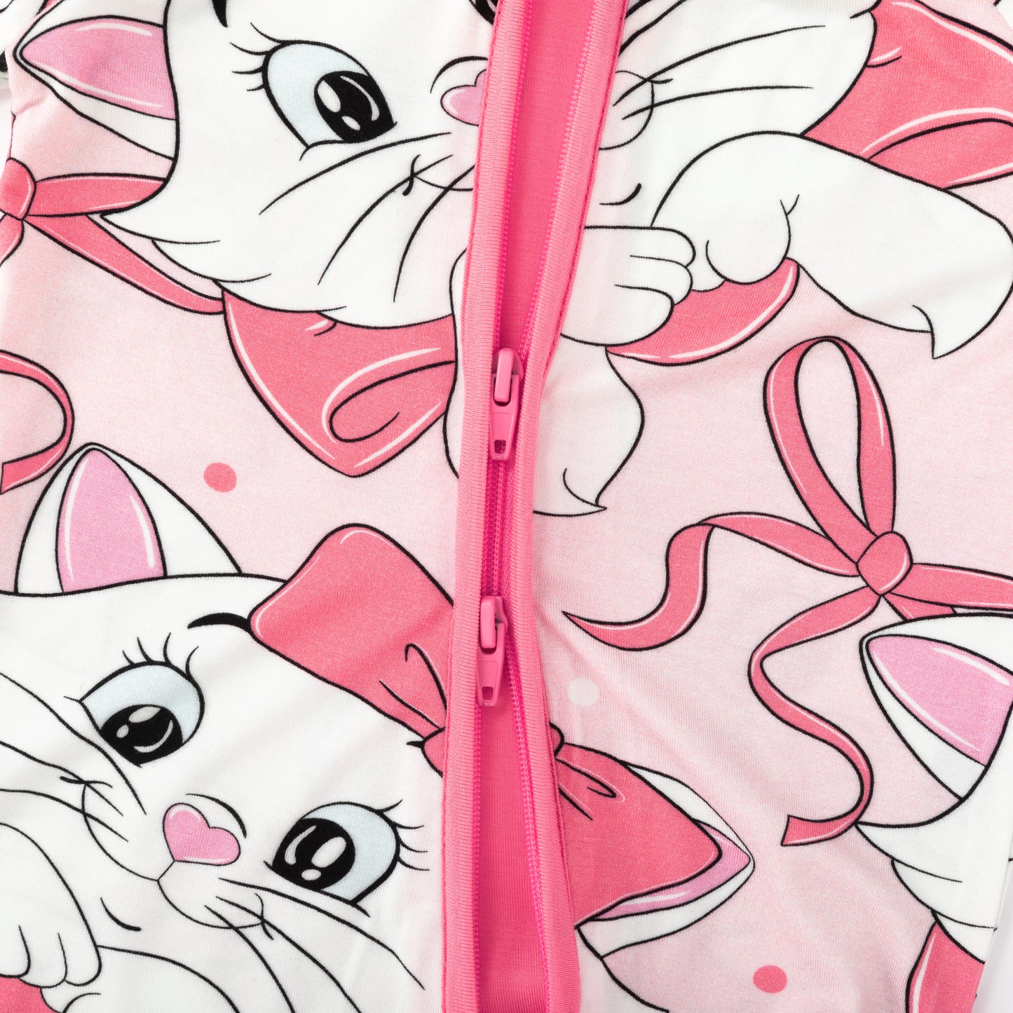 Pink Bow Cat Bamboo Zipper Romper Pajamas