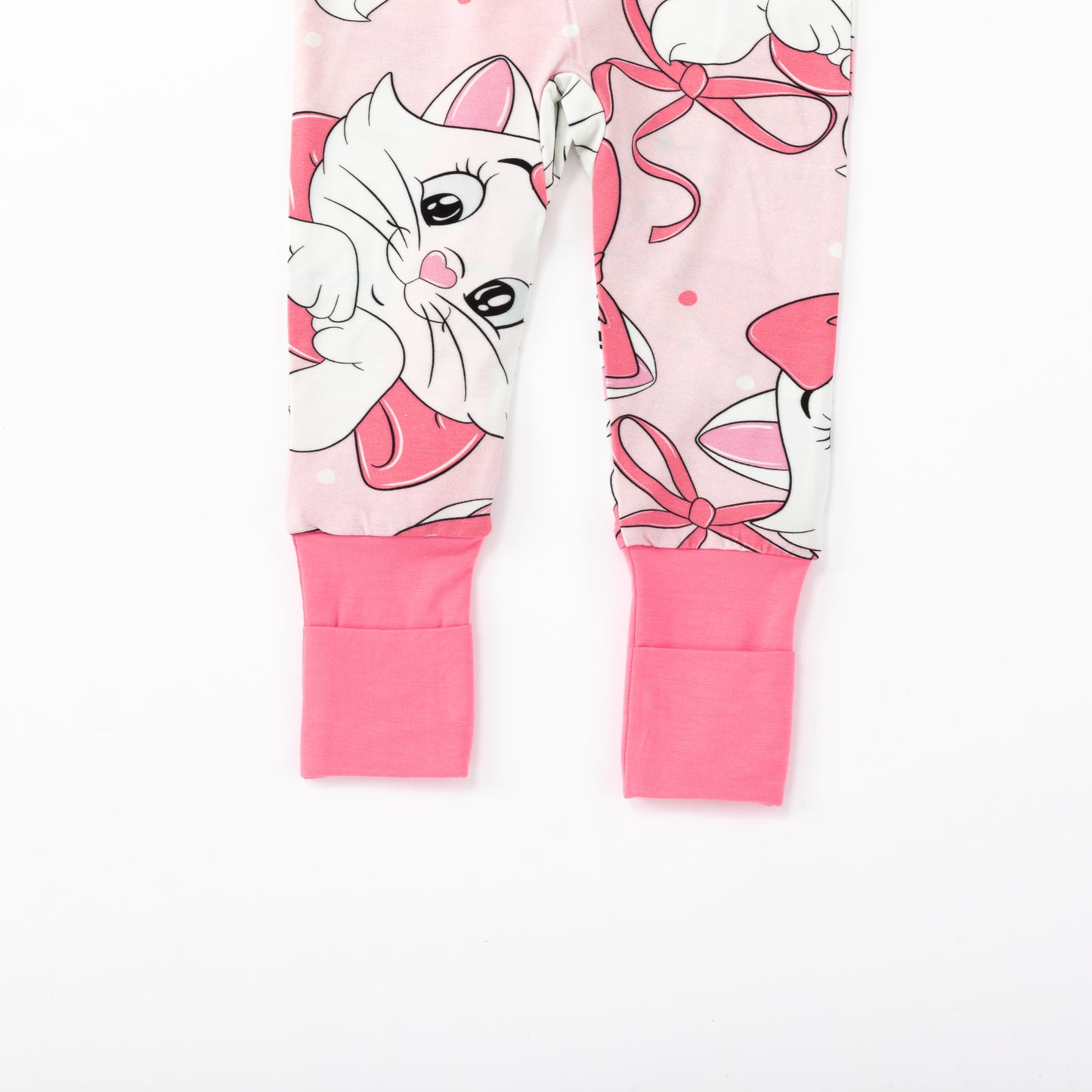 Pink Bow Cat Bamboo Zipper Romper Pajamas