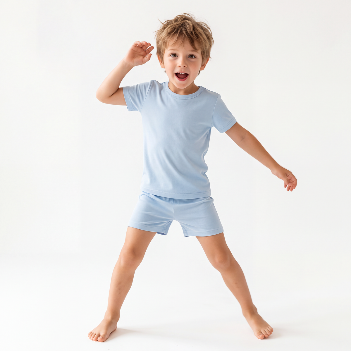 Kids Bamboo Two-Piece Pajama Set Solid Sky Blue