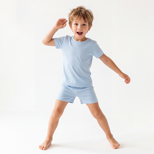 Kids Bamboo Two-Piece Pajama Set Solid Sky Blue