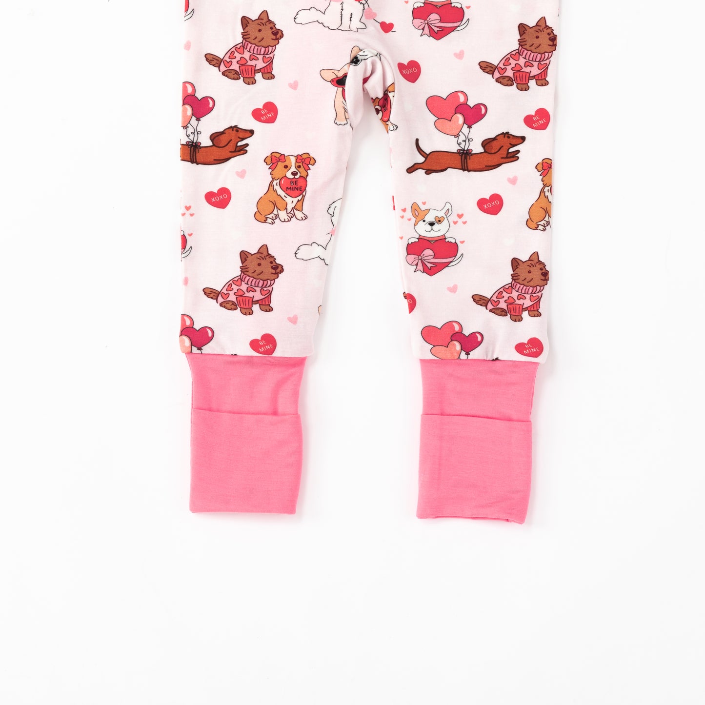 Valentine Heart Puppy Cuddle Crew Pink Bamboo Zipper Romper Pajamas