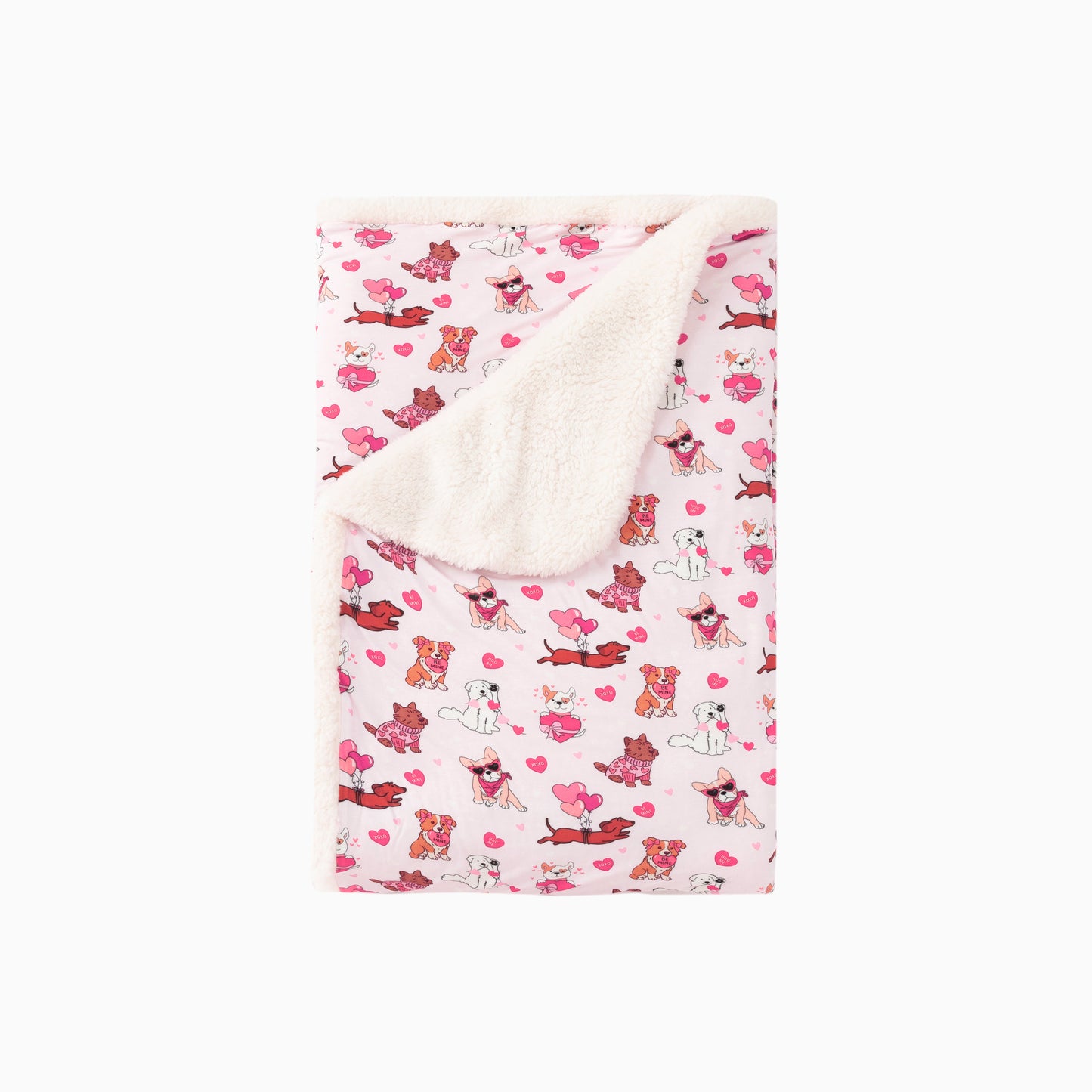 Valentine Heart Puppy Cuddle Crew Pink Bamboo Blanket