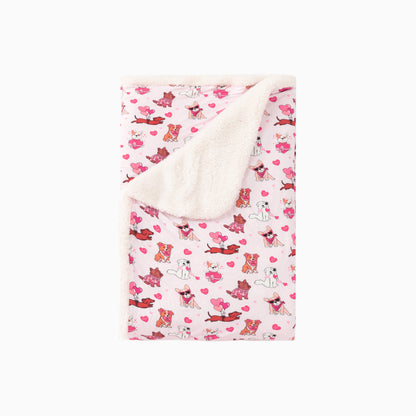 Valentine Heart Puppy Cuddle Crew Pink Bamboo Blanket