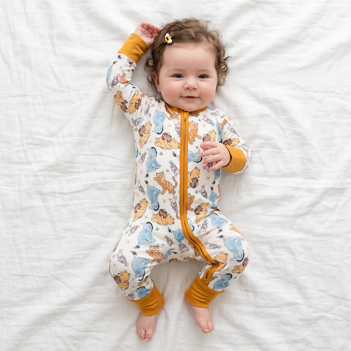 Cartoon Bear Piglet Pattern Bamboo Zipper Pajama