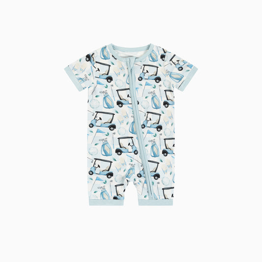Blue Car Short Bamboo Zippy Baby Romper