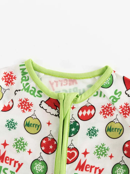 Christmas Balloon Santa Hat Print Long Sleeve Zippered Jumpsuit For Baby Girls, Cute Style, MIOZING Brand