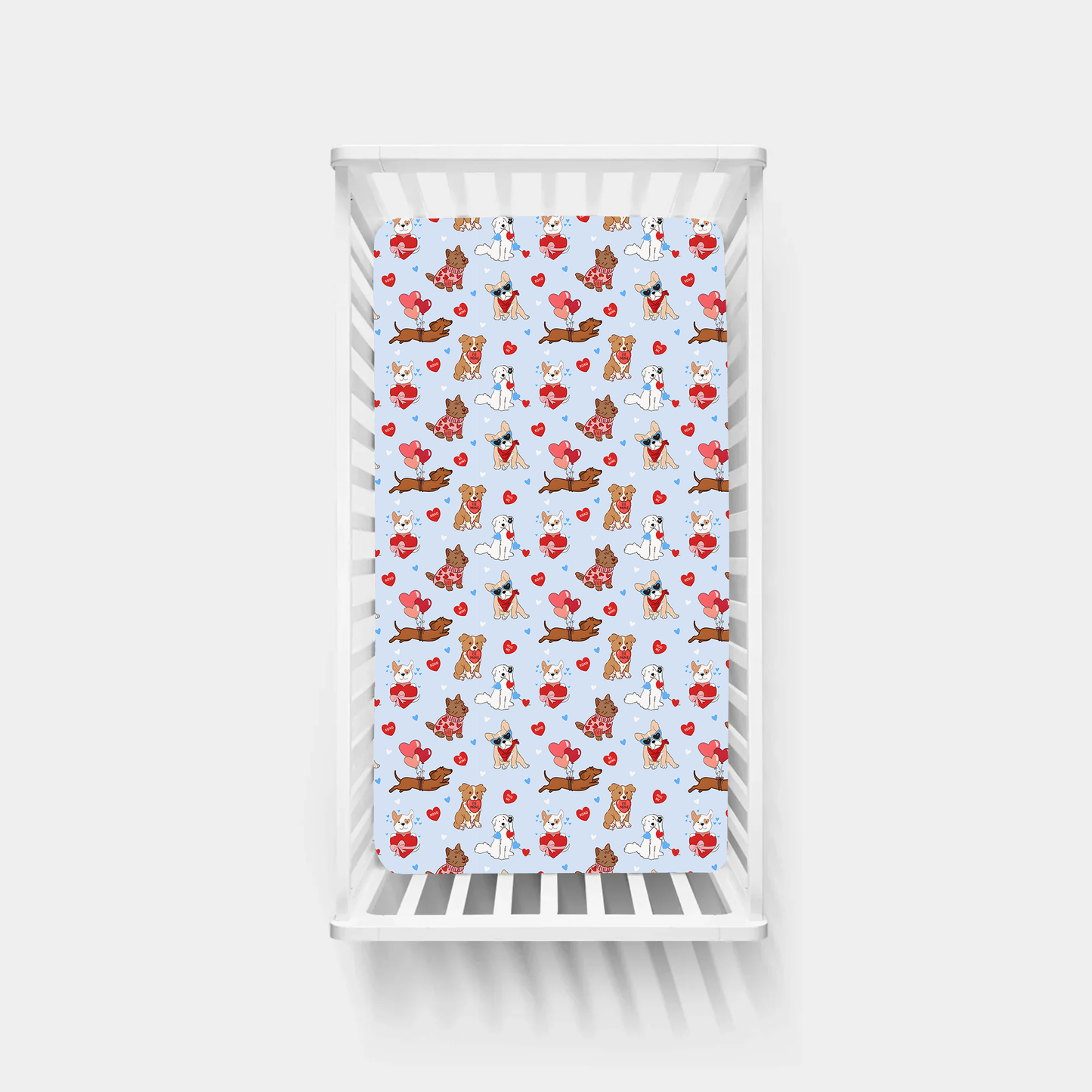 Valentine Heart Puppy Cuddle Crew Blue Bamboo Fitted Crib Sheet