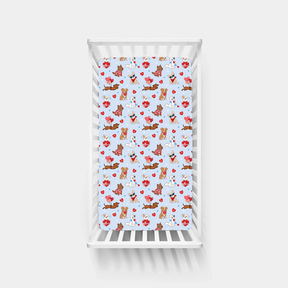 Valentine Heart Puppy Cuddle Crew Blue Bamboo Fitted Crib Sheet