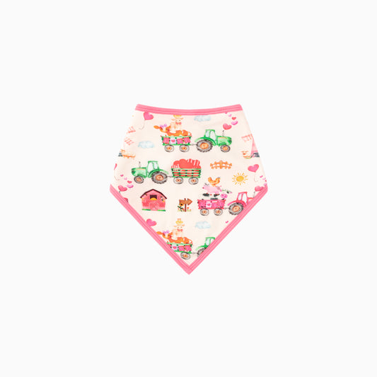 Valentine Farm Adventure Ride and Hearts Pink Bamboo Baby Bib