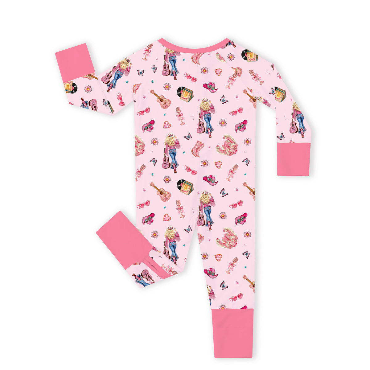 Pink Country Star Dreams Bamboo Zipper Romper Pajamas Dolly Vintage Country Idol Zipper Romper Pajamas