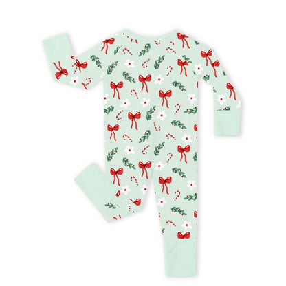 Christmas Bows and Candy Cane Garden Baby Bamboo Zipper Pajama Romper