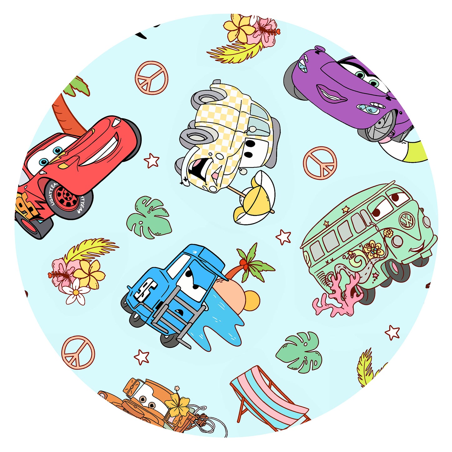 Vintage Cars Road Trip Mint Green Kids Two-Piece Pajama Set