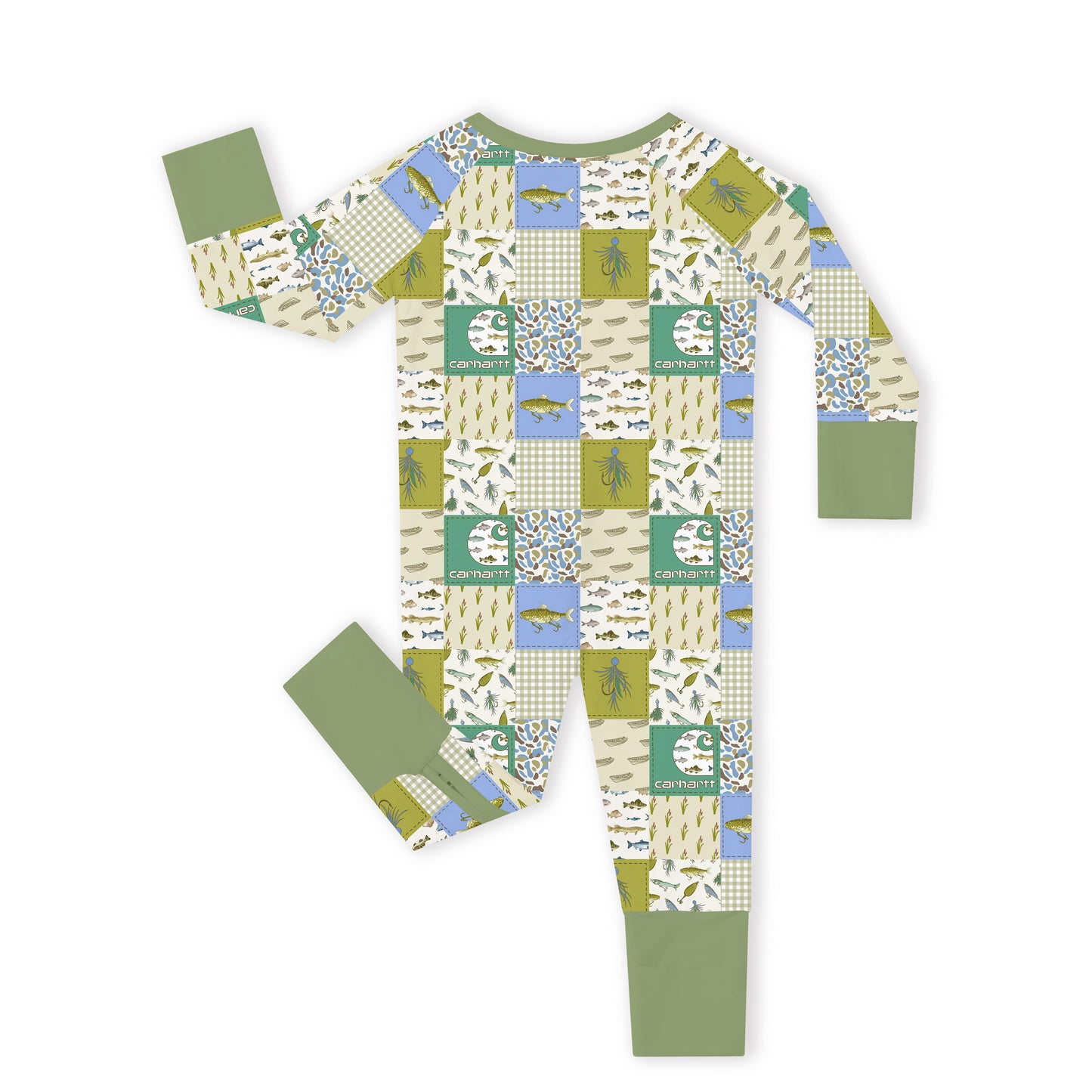 Outdoor Fishing Western Patchwork Bamboo Zipper Romper Pajamas