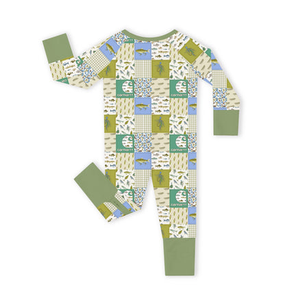 Outdoor Fishing Western Patchwork Bamboo Zipper Romper Pajamas