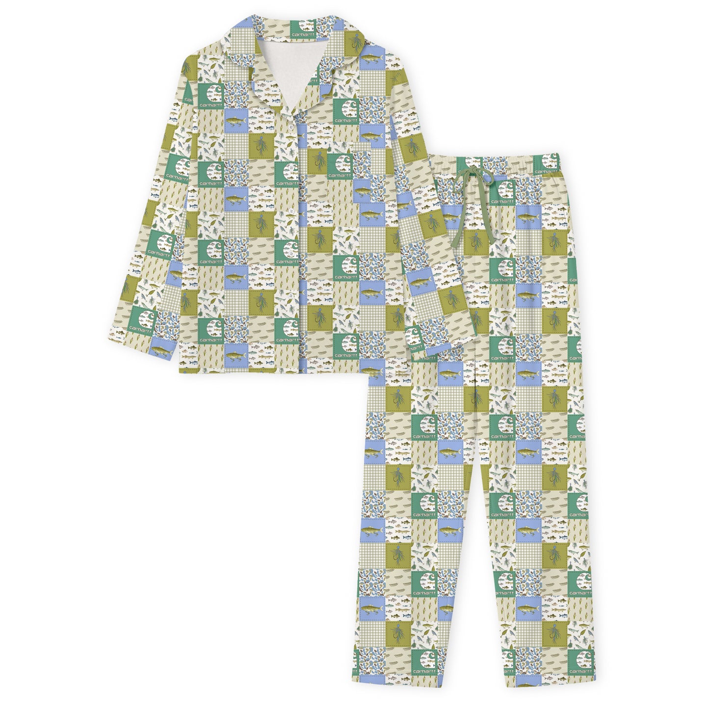Outdoor Fishing Western Patchwork Print Bamboo Women's Pajamas Set
