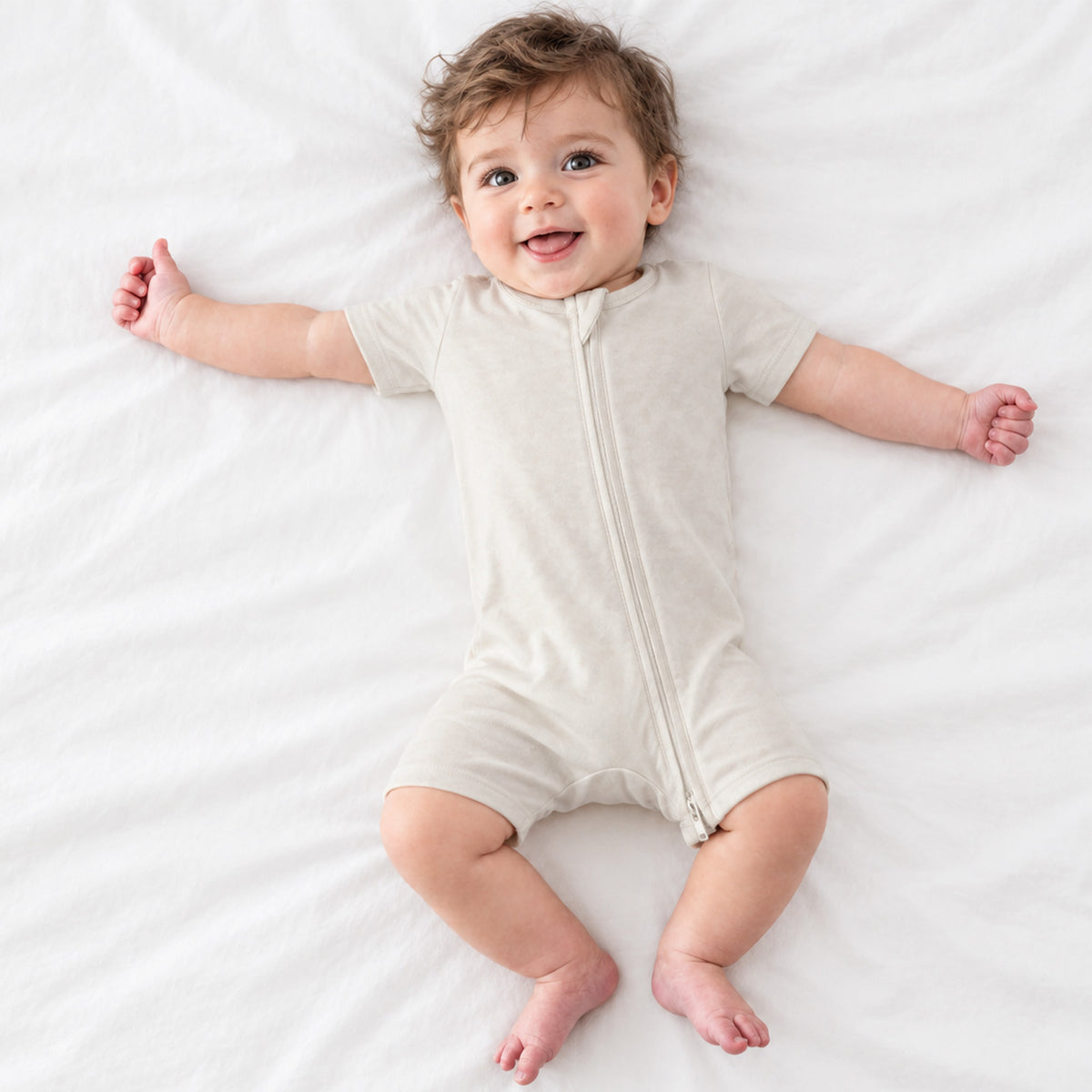 Baby Bamboo Zipper Pajama Romper Oat Milk Solid