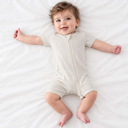 Baby Bamboo Zipper Pajama Romper Oat Milk Solid