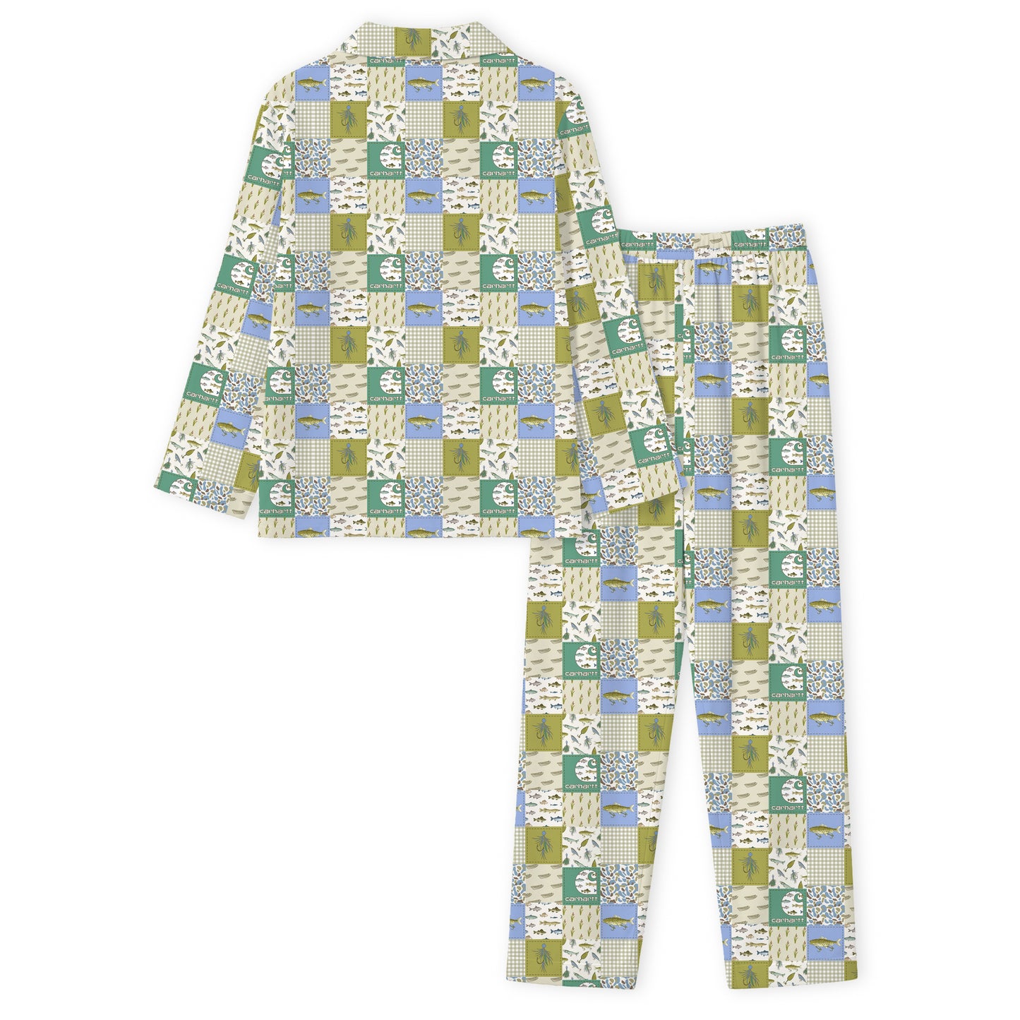 Outdoor Fishing Western Patchwork Print Bamboo Men's Pajamas Set