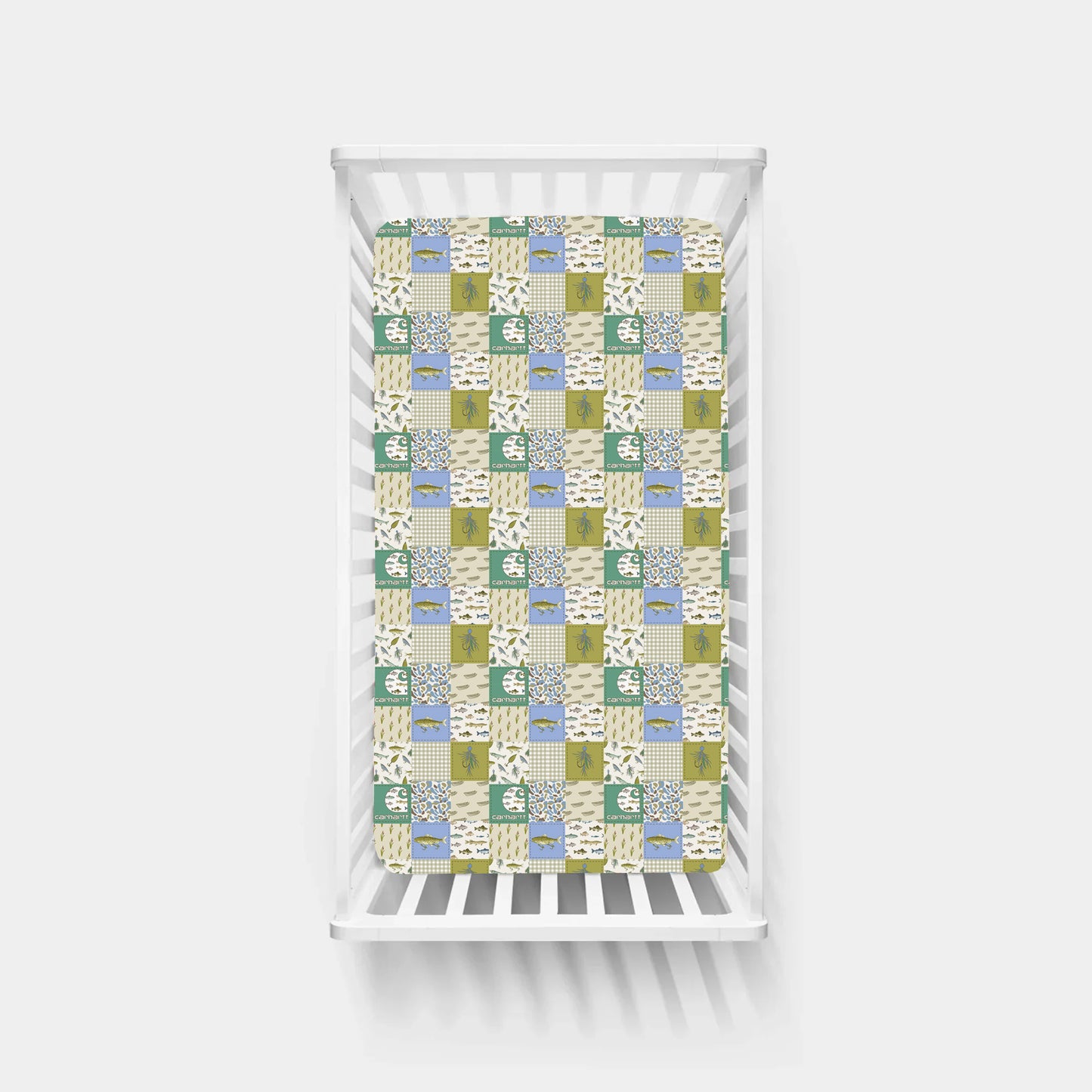 Outdoor Fishing Western Patchwork Bamboo Fitted Crib Sheet