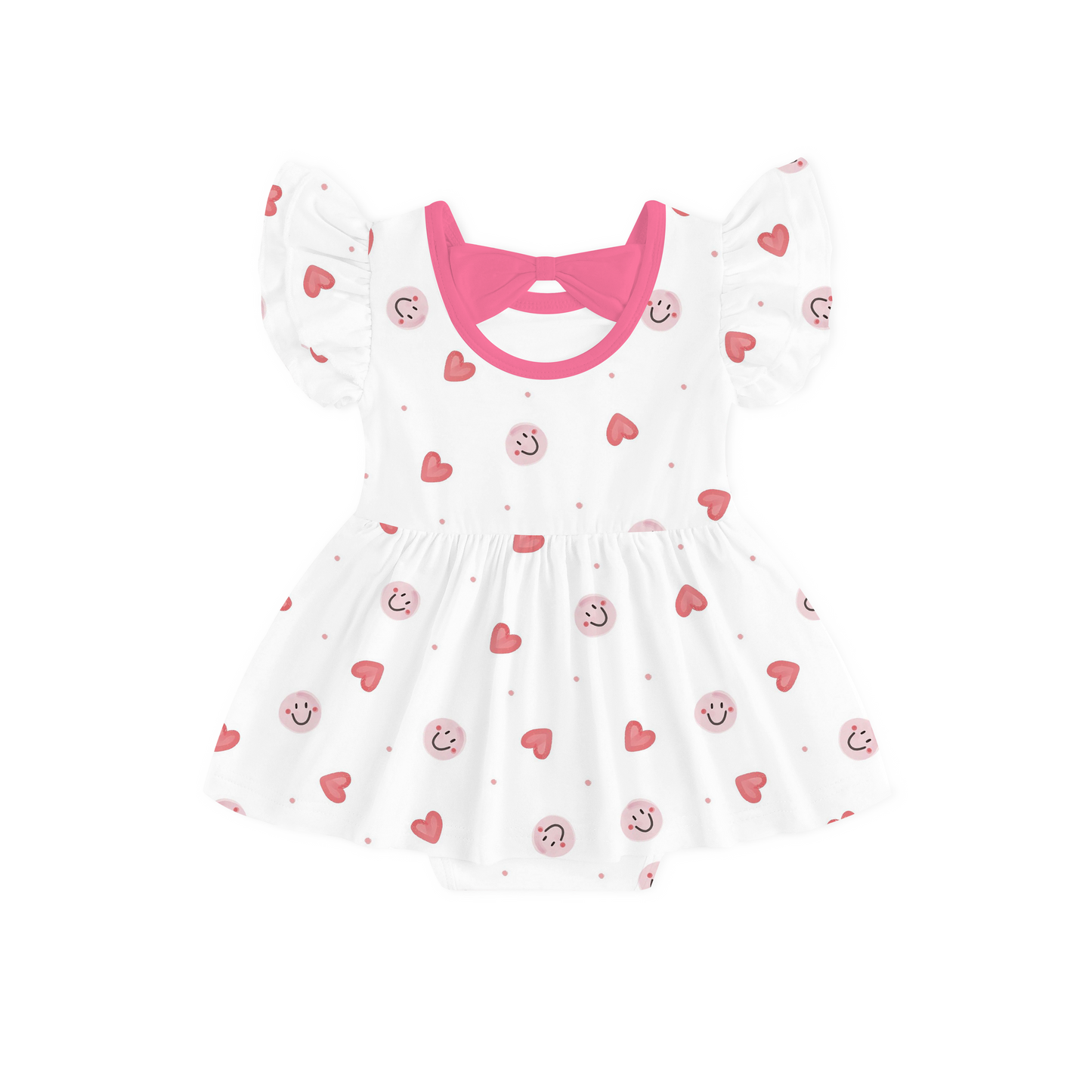 Sweet Hearts and Smiley Faces Pink Dress With Bodysuit