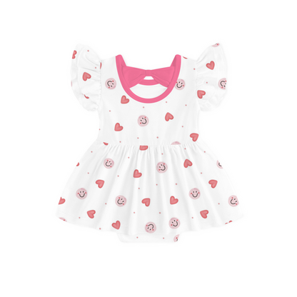Sweet Hearts and Smiley Faces Pink Dress With Bodysuit