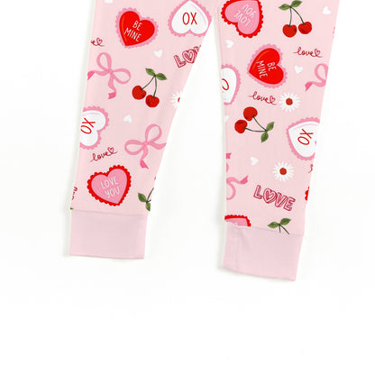 Sweetheart Cherry Hearts Kids Bamboo Two-Piece Pajama Set
