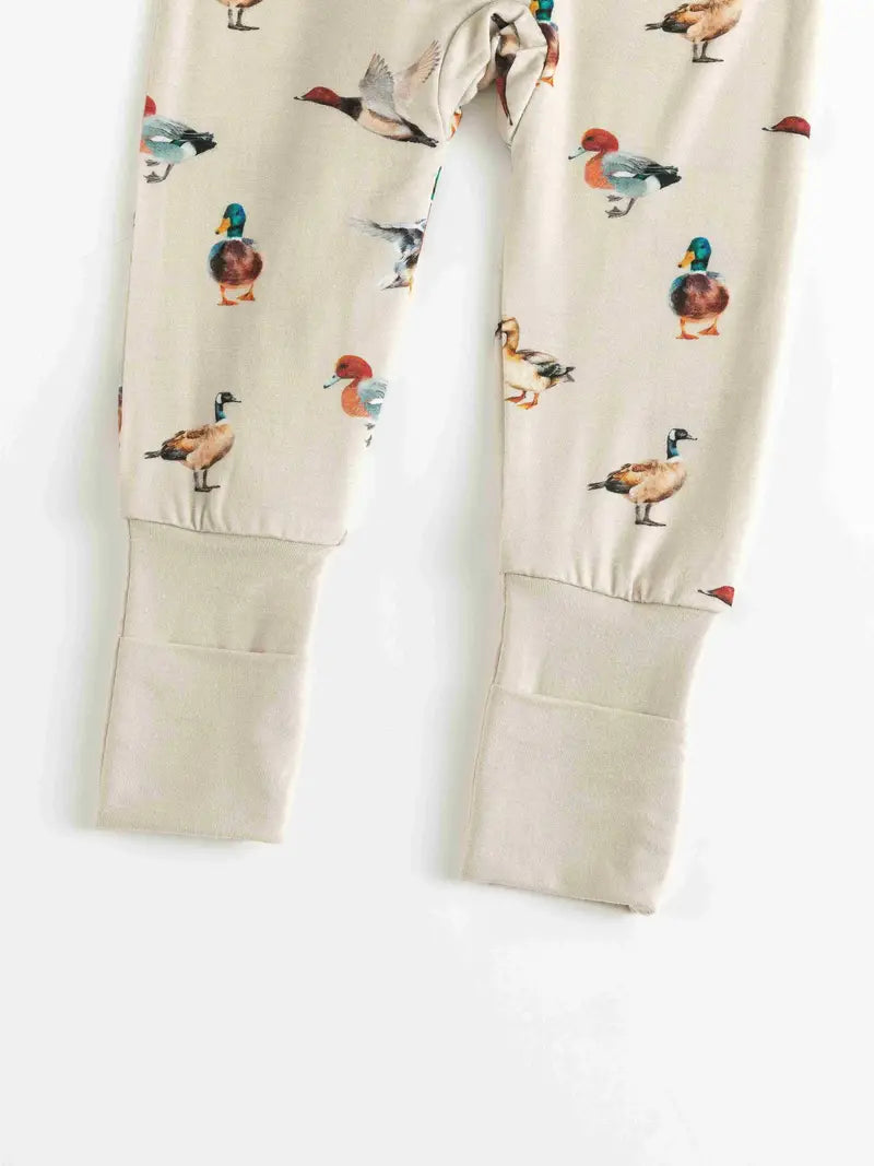 Bamboo Fiber Skin-Tone Base with Colorful Ducks Print Long Sleeve Zip-Up Bodysuit for Infants - Neutral, Stretchy, Random Print, Seasonal, Knit Fabric