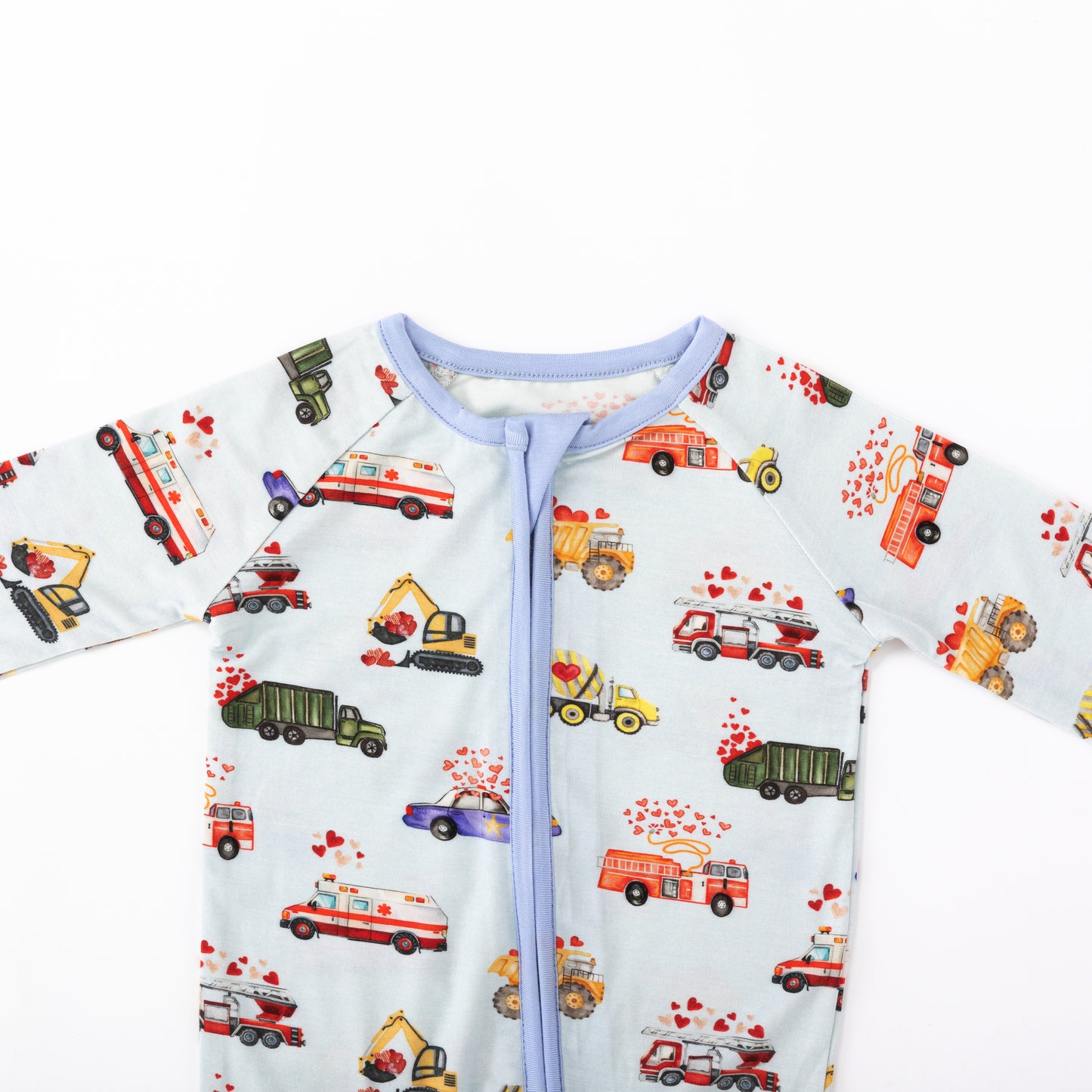 Valentine Hearts on Wheels Bamboo Zipper Romper Pajamas
