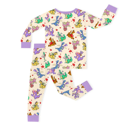 Valentine Dino Love Adventure and Hearts Kids Bamboo Two-Piece Pajama Set
