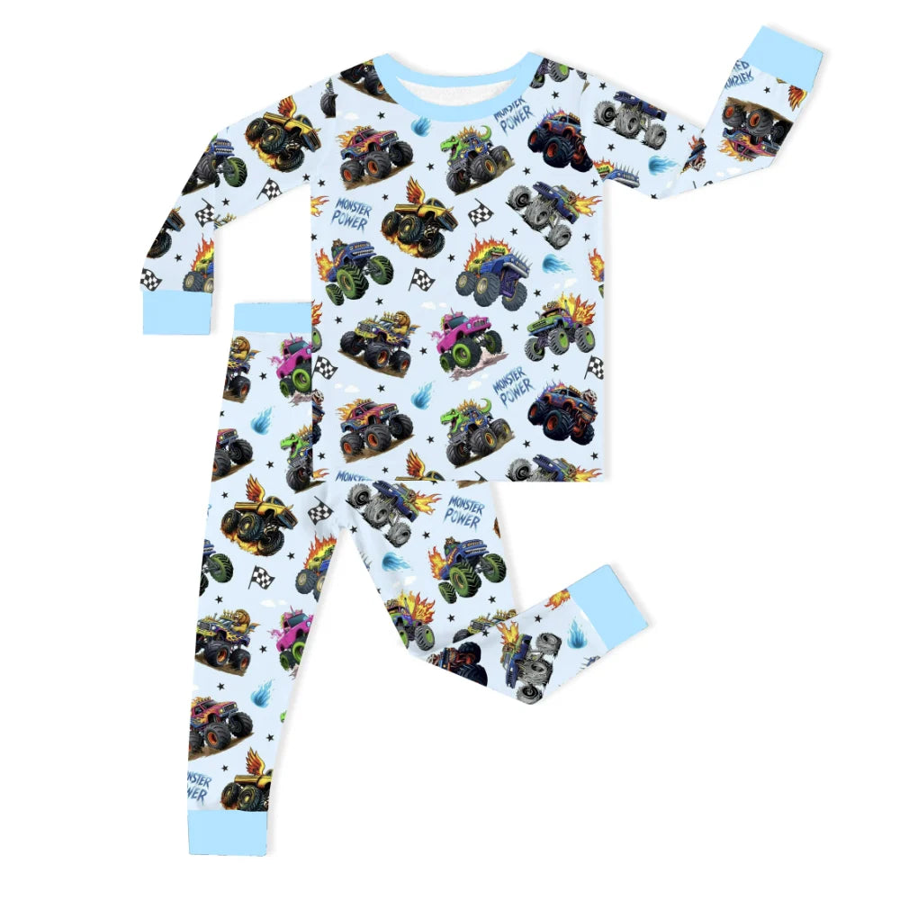 Wild Truck Power Adventure and Flags Kids Bamboo Two-Piece Pajama Set