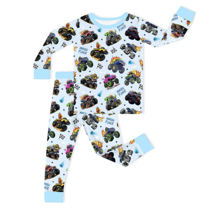 Wild Truck Power Adventure and Flags Kids Bamboo Two-Piece Pajama Set