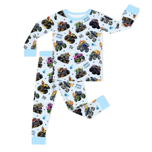 Wild Truck Power Adventure and Flags Kids Bamboo Two-Piece Pajama Set