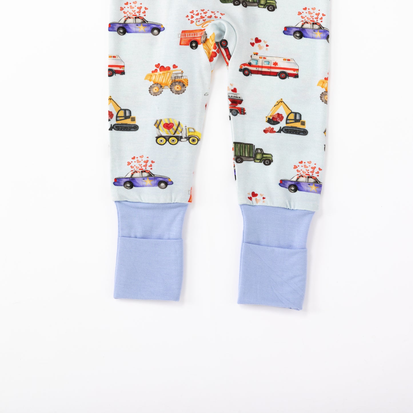 Valentine Hearts on Wheels Bamboo Zipper Romper Pajamas