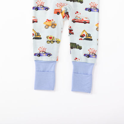 Valentine Hearts on Wheels Bamboo Zipper Romper Pajamas