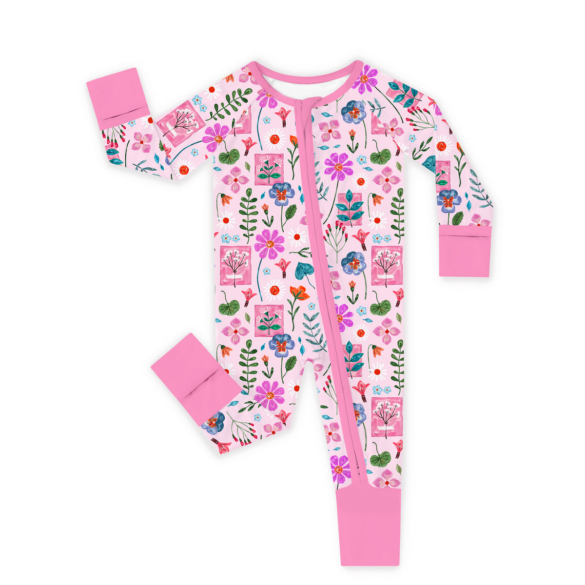 Watercolor Floral Gallery Bamboo Zipper Pajama Romper