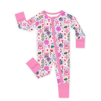 Watercolor Floral Gallery Bamboo Zipper Pajama Romper