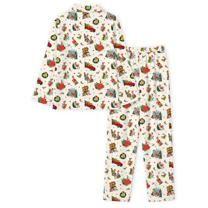 Christmas Green Face Sleigh Gift Ride and Candy Canes Print Bamboo Women's Pajamas Set