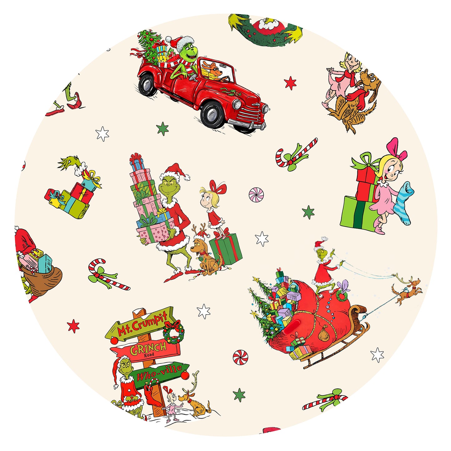 Christmas Green Face Sleigh Gift Ride and Candy Canes Bamboo Zipper Romper Pajamas