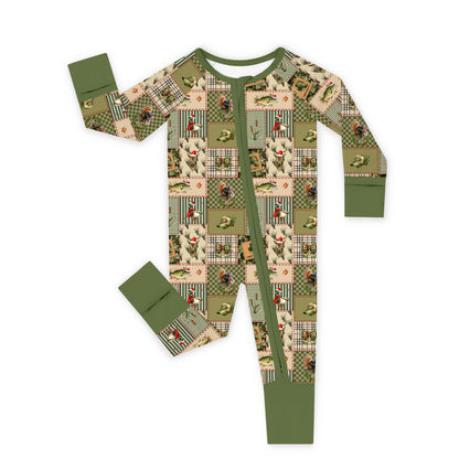 Christmas Cabin Patchwork Baby Bamboo Zipper Pajama Romper